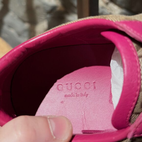 Gucci Beige GG Canvas Fuchsia Leather Brooklyn Low-top Sneakers - Picture 11 of 14